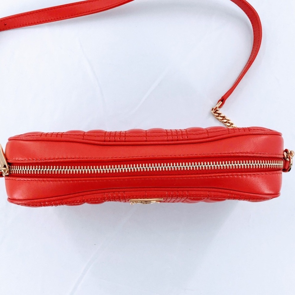 Burberry Lola Bag Bright Red Leather Quilted Check Gold Chain Strap Small - Picture 8 of 16